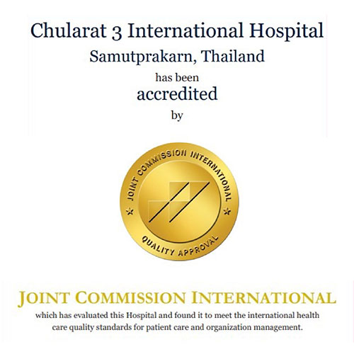 โรงพยาบาลจุฬารัตน์ 3 อินเตอร์ ผ่านการรับรองมาตรฐานโรงพยาบาลระดับสากลจาก Joint Commission International (JCI) ประเทศสหรัฐอเมริกา ซึ่งเป็นองค์กรที่ได้รับการยอมรับในระดับนานาชาติ